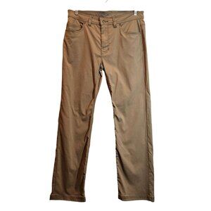 PrAna Mens 34x30 Khaki Style Pants Stretch Gusset office travel comfortable Tan